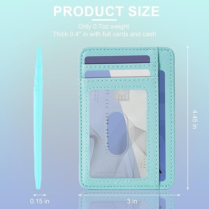 Hoewina Slim Wallet for Men, Credit Card Holder Wallet, Minimalist Design - RFID Blocking Front Pocket Leather Thin Wallet for Men and Women（Cross Sky Blue）