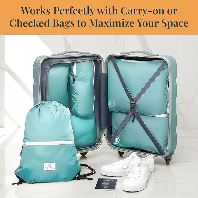 Extra Large Compression Packing Cube 6 Piece Set for Travel and Check Luggage by TRIPPED Travel Gear