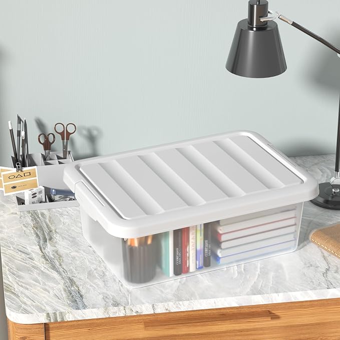 14 Quart Stackable Plastic Storage Bins with Lids, Container to Organize Shoes and Crafts on Closet Shelves, Garage, Totes, Tubs Boxes Organizing 2 Pack