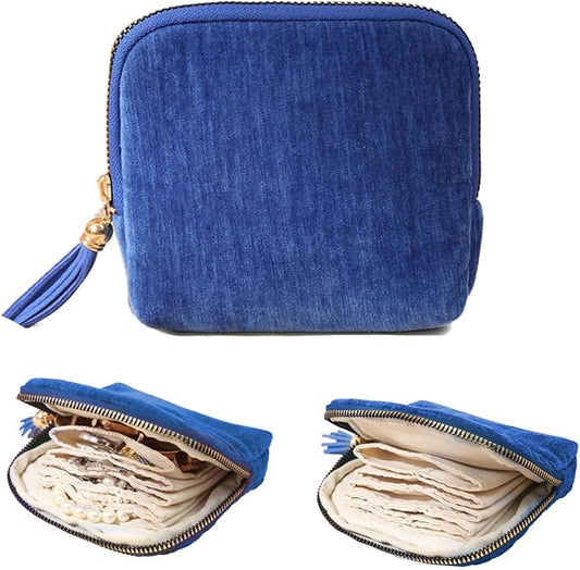 Small Jewelry Travel Case, Portable Travel Jewelry Organizer Soft Velvet Organizer Pouch Mini Travel Jewelry Bag with Zipper for Earring Crystal Bracelet Ring,Anti-Scratch(Royal Blue)