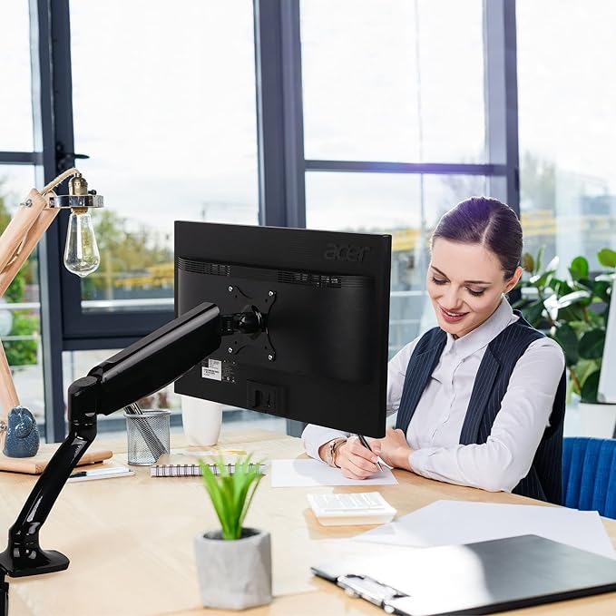 Progressive Desk Single Gas Spring Monitor Stand - Fits 17"-30" Monitors - ±180 Monitor Rotation - Arm Holds Up to 20 lbs