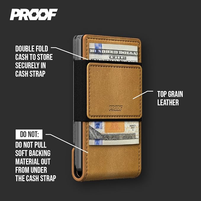 PROOF Wallet | Slim Minimalist Wallets for Men | Leather & Metal | RFID Wallet | Front/Back Pocket | Gift Box | Veteran Owned