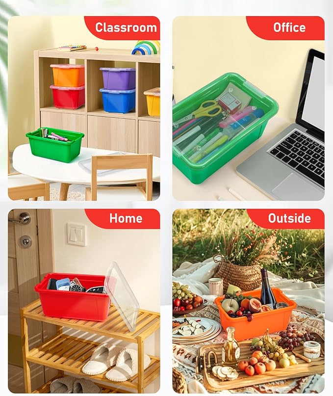 GAMENOTE 6 Quart Storage Bins with Lids,6 Pack Rainbow Plastic Latching Box for Classroom&Kids Toy Storage Opaque Stackable Shoe Box Size Containers for STEM Morning Tubs, Crafts & Building Blocks
