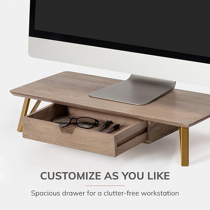 Anji Mountain Monitor Stand - Desktop Organizer & Laptop Riser, Ergonomic Monitor Riser, Space-Saving Monitor Stand for Desk, Durable Construction, Easy Assembly, Ideal for Home & Office,Biscotti