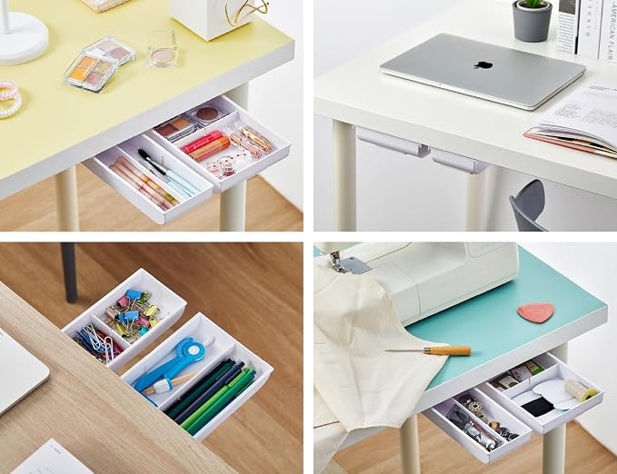 Bostitch Konnect Under Desk Drawer, Self-Adhesive Slide Out Storage Organizer with 4 Customizable Dividers, 2-Pack