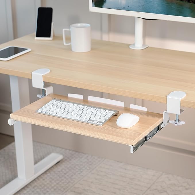 VIVO Kleine Tastaturablage Unter dem Schreibtisch ausziehbar mit Extra stabilem C-Klemmhalterungssystem, weißer Rahmen, MOUNT-KB05ES-A