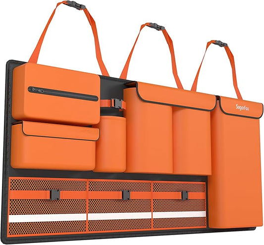 SugarFox Backseat Hanging Trunk Organizer for SUVs, Cars, Trucks & MPVs | Multi-Pocket Storage with Anti-Slip Straps | Space-Saving Auto Accessory for Men & Women | Orange, 37.8" x 18.1" - K230
