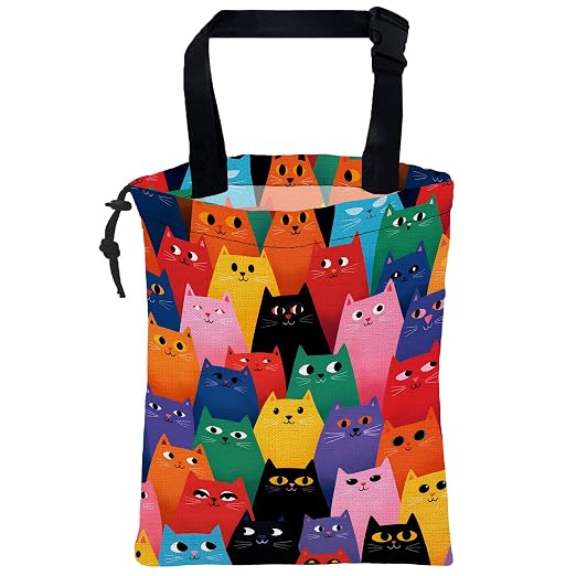 Car Trash Bag Abstract Colorful Cartoon Cats Hanging Drawstring Car Organizer and Storage Bag with Adjustable Buckle Canvas Garbage Bin for Back Seat or Hanging Headrest Road Trip Essentials