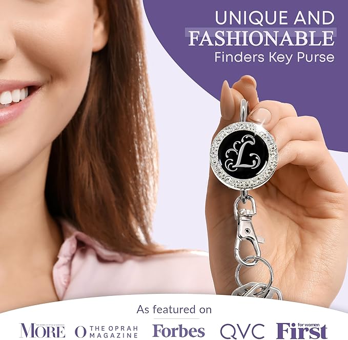Women’s Bag Charm Key Finder, Car Keychain Hook, Cute Purse Organizer & Tote Bag Accessories, Gifts for Mom - Monogram Letter