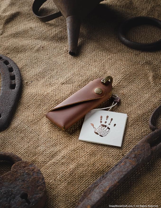 Crazy Horse Craft, Leather Key Holder, Keychain, Minimalist Keyring, Fob, EDC Organizer Cover Sleeve Finder Bag Tag Case