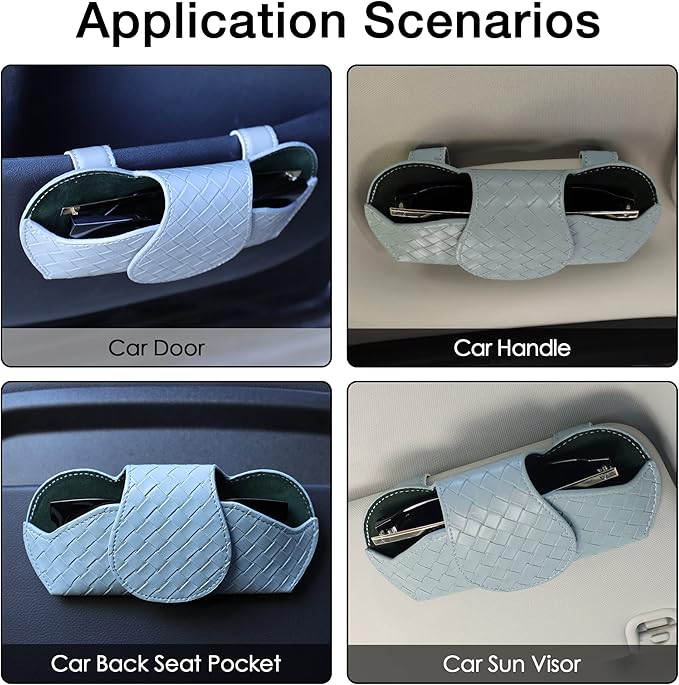 KINIVA Sunglasses Holder for Car Visor Leather Glasses Case with Clips for Car Visor Automotive Interior Visor Accessories Apply to All Car Models (09 Blue)