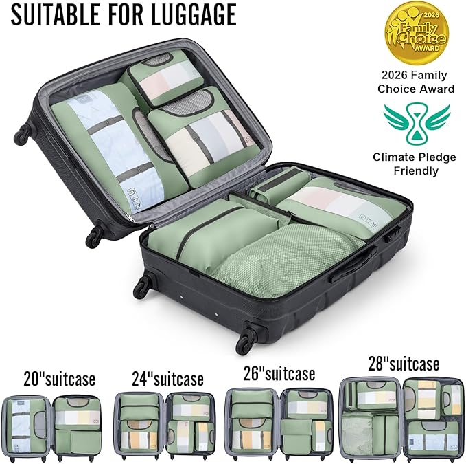 Veken 10 Set Packing Cubes for Travel Essential, Suitcase Organizer Bags in 4 Sizes, Carry-On Luggage Accessories with Large Laundry & Hanging Toiletry Bag, Must-Have for Airplane, Road Trip & Camping