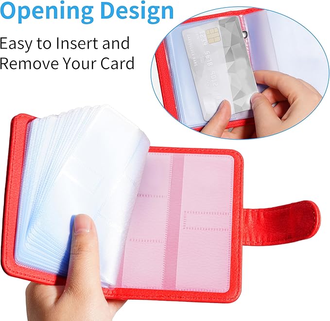 Wisdompro Credit Card Holder, Slim Leather RFID Blocking Wallet Debit Card Protector Organizer Case (20 Card & 7 Memory Card Slots)-Vertical Red