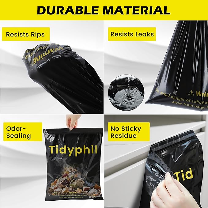 50 PCS Disposable Car Trash Bags Hanging, Leak-proof, Odor Seal. 2 Gallon Car Garbage Bags, Big Capacity. Independent of Car Trash Can, Easy Stick-On Car trash Bin for Car, SUV, Truck, Stroller. Black