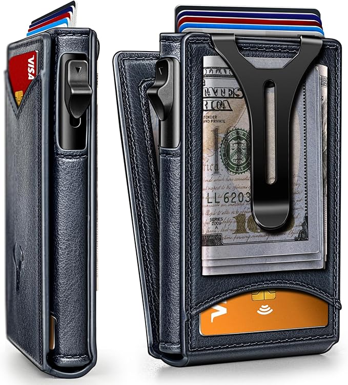 BULLIANT Men Wallet,Magnetic Metal Wallet Money Clip 9Cards Pop-up Access RFID Blocking
