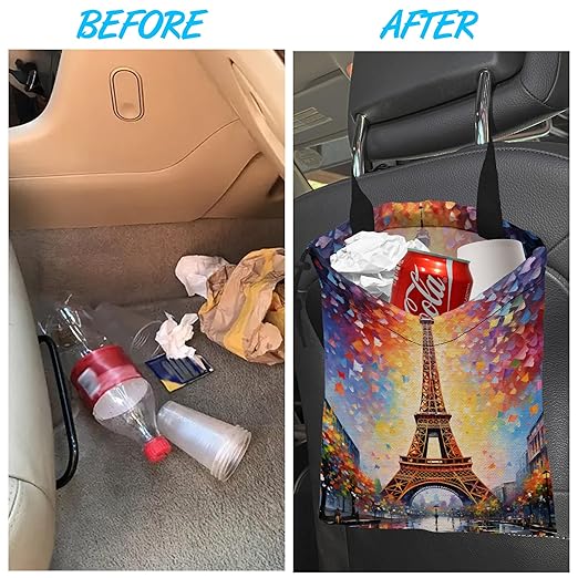 Car Trash Bag Hanging Eiffel Tower Paris Car Trash Can Waterproof Garbage Bag Hanging for Car Back Seat