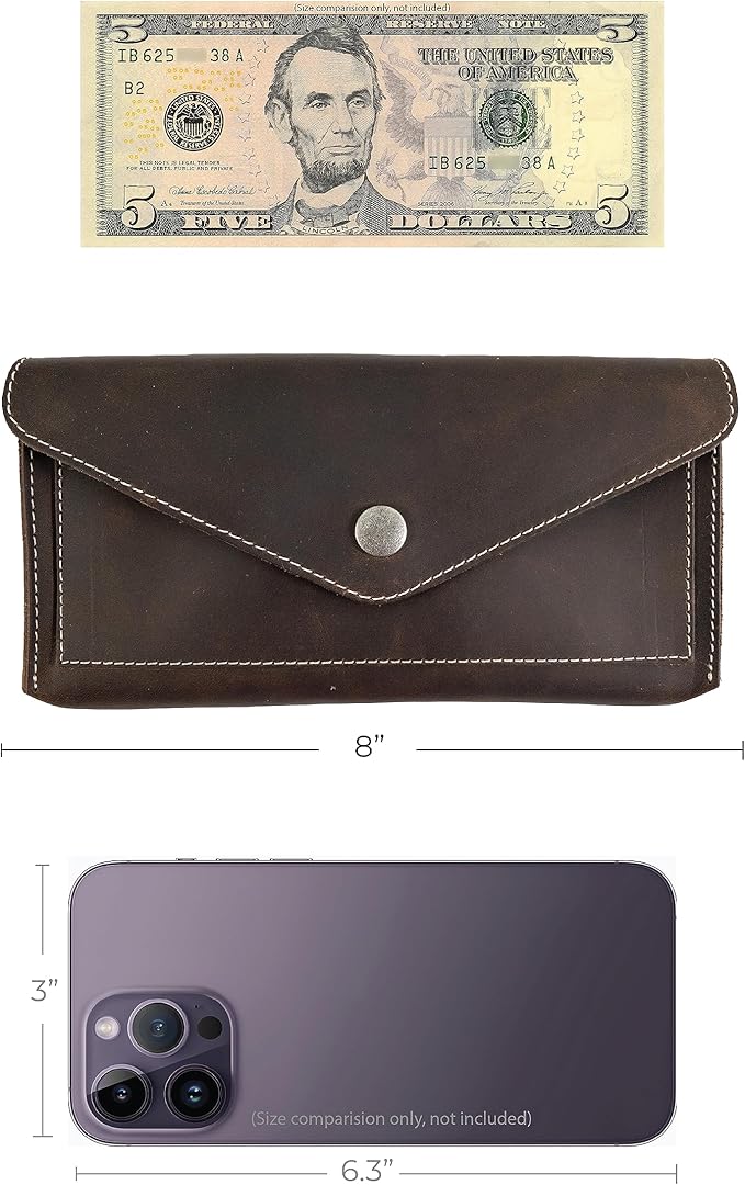 Hide & Drink, Full Grain Leather Large Female Wallet, Travel Organizer for Women, Vintage Money and Card Holder, Handmade, Bourbon Brown/White Stitching