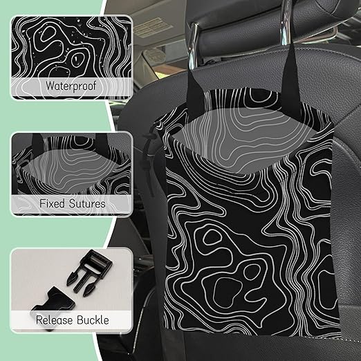 Vintage Heights Lines Map Car Garbage Bag,Waterproof Small Car Trash Bag Hanging Back of Seat,Drawstring Hanging Car Trash Bag with Adjustable Buckle for Car Accessories