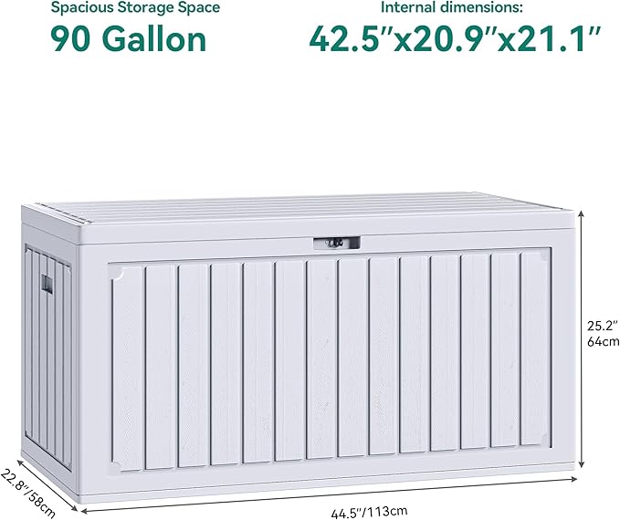 YITAHOME 90 Gallon Double-Wall Deck Box with Side Handles, Outdoor Large Storage for Patio Furniture Cushions, Garden Pool Accessories, Water Resistant & Lockable