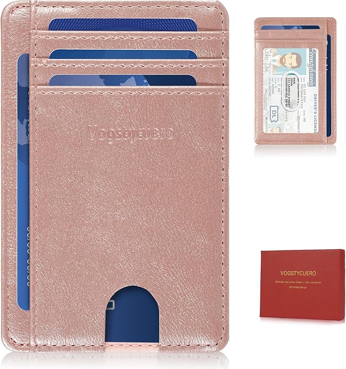 Front pocket thin wallet for Men Women RFID Blocking Credit Card Holder Card Cases Slim Minimalist wallet with Gift Box (1, Alaska Pink)