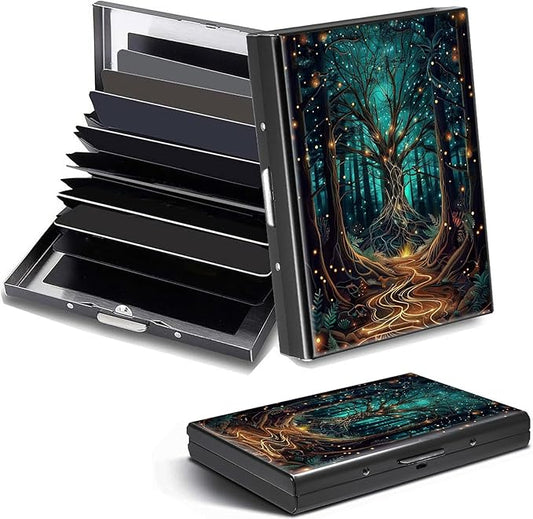 Credit Card Holder, Forest Design Mini RFID Blocking Aluminum Wallet Slim Metal Hard Case Shell Travel Wallet ID Case Small Credit Cards Case Business Cards for Women Men Girls