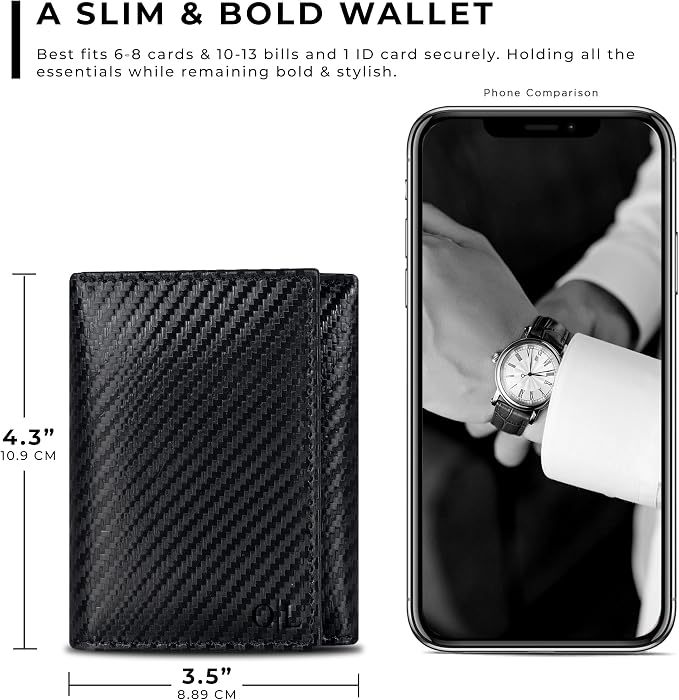 Tri fold Leather Wallet for Men with RFID | Slim Wallets for Men with 1 ID and 6 Credit card slots | Front Pocket Minimalist