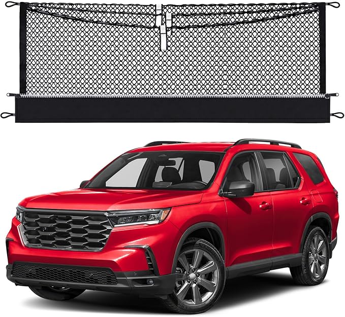 3-Layer Cargo Net for Honda Pilot 2023-2026, Zipper Bag Trunk Net for SUV, Heavy Duty Oxford Cargo Organizer Storage Nets with Carabiners