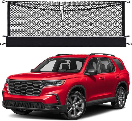 3-Layer Cargo Net for Honda Pilot 2023-2026, Zipper Bag Trunk Net for SUV, Heavy Duty Oxford Cargo Organizer Storage Nets with Carabiners