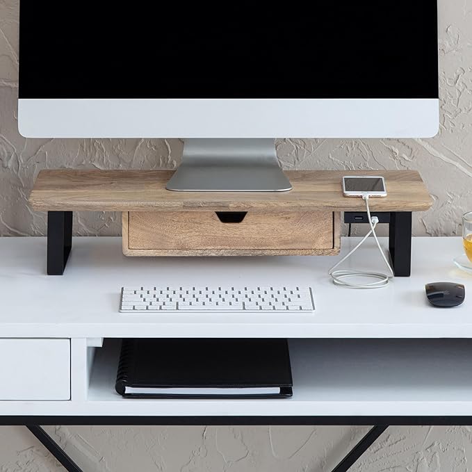 Anji Mountain Monitor Stand - Desktop Organizer & Laptop Riser, Ergonomic Monitor Riser, Space-Saving Monitor Stand for Desk, Durable Construction, Easy Assembly, Ideal for Home & Office,Natural