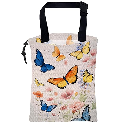 Car Trash Bag Vintage Butterflies and Flowers Leak-Proof Waterproof Car Garbage Bag with Drawstring Foldable Canvas Trash Bin with Adjustable Buckle for Car Accessories