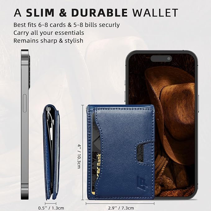 Slim Minimalist Wallet for Men- Money Clip Wallet | Bifold Men Wallets | RFID Blocking Wallet | Genuine Leather Wallets for Men | 12 Card Holder Mens Wallet | Mens Front Pocket wallet