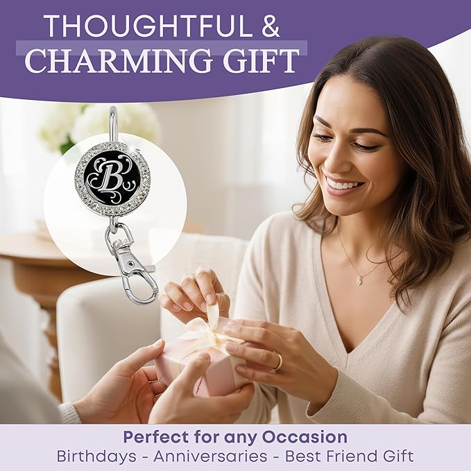 Women’s Bag Charm Key Finder, Car Keychain Hook, Cute Purse Organizer & Tote Bag Accessories, Gifts for Mom - Monogram Letter