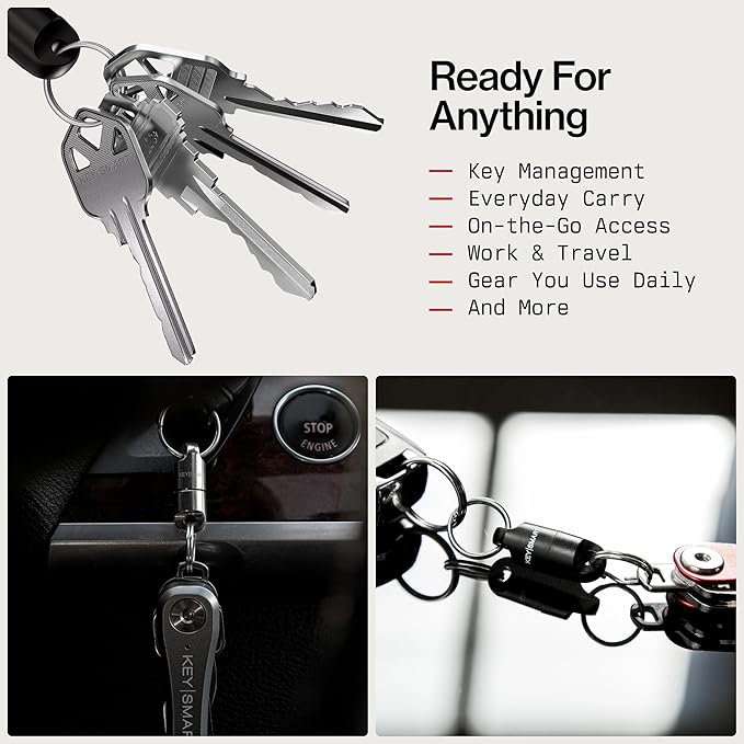 KeySmart MagConnect Magnetic Key Holder for Purse, Key Chains for Car Keys - Detachable Key Ring Quick Release Keychain