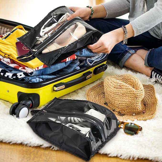 12 Pieces Shoe Bags for Travel Large Shoe Organizer for Men Women Waterproof Portable Shoe Bags with Sturdy Zipper for Travel Home Luggage Handbag, Black, 7.9 x 15.7 Inch