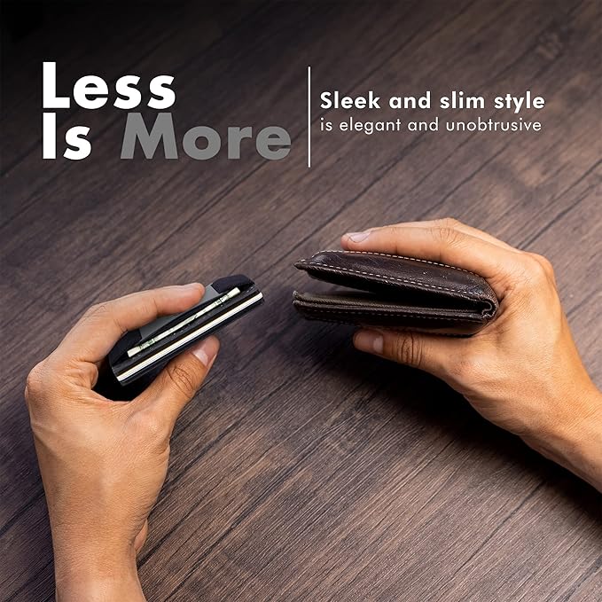 ROSSM Minimalist Wallet for Men - RFID Slim Wallet for Men - Thin Carbon Fiber and Metal Wallet with Cash Strap