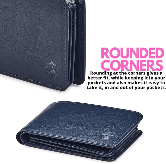 Cochoa Wallet for Men Bifold Leather RFID Blocking High Capacity Slim Card Case with 2 ID Window for Gift (Nappa, Midnight Navy)