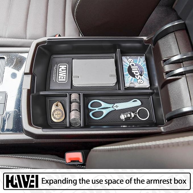 HGWEI Center Console Organizer Compatible with VW Atlas and Cross Sport 2018 2019 2020 2021 2022 2023 Accessories, Interior ABS Armrest Storage Box Insert Tray (Not Fit 2024 2025), Black