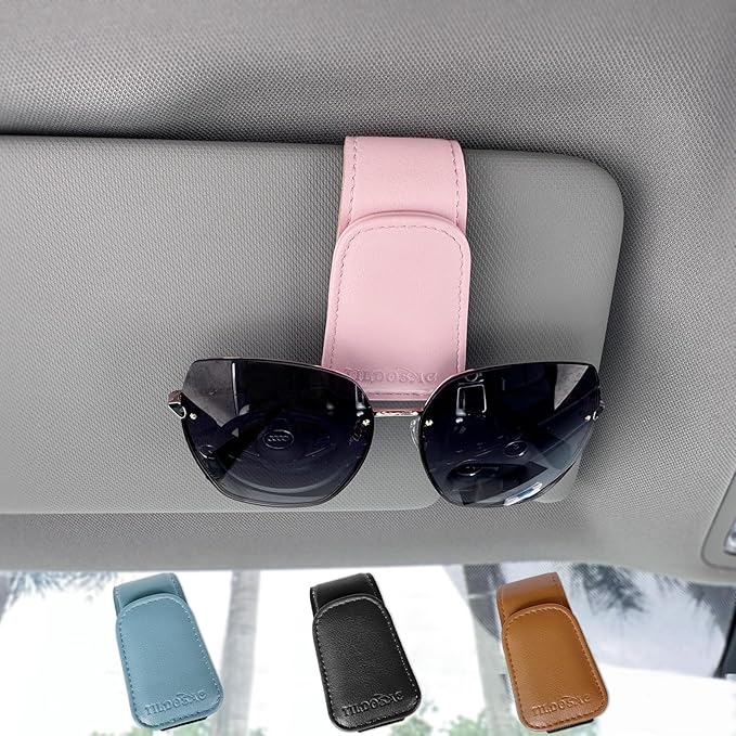 TILDOSAC Sunglasses Holder for Car Visor, Leather Magnetic Glass Holder for Car, Sunglass Clip for Car Visor,Pink