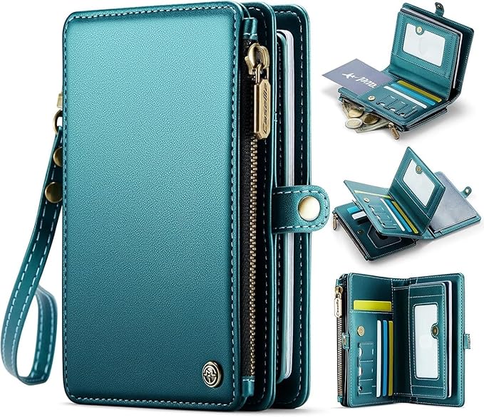 Passport Holder Wallet Bag with AirTag Holder, 11 Card Slots and Passport Solt Cash Solt Photo Solt Zipper Pocket, RFID Blocking Wristlet Strap.Green