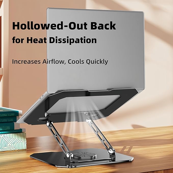 Laptop Stand for Desk - Ergonomic Aluminum Alloy Computer Riser, 360° Rotating & Adjustable & Foldable, with Large Hollow Cooling, Stable Holder for MacBook, Dell, HP, Notebook(10-17"), Blk