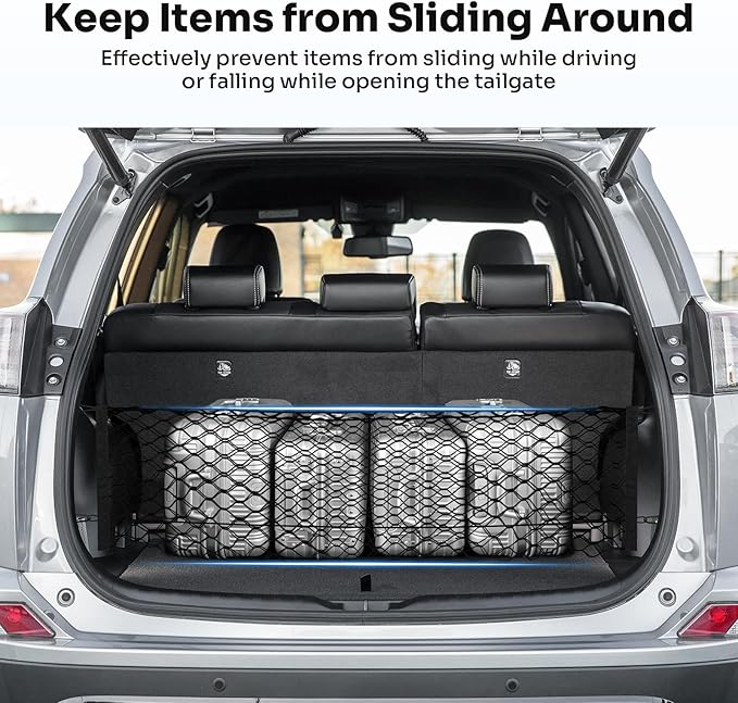 Canvcle Trunk Cargo Net for 2013-2018 Toyota RAV4 Accessories Envelope Style Mesh Trunk Net Organizer and Storage Stretchable Adjustable Elastic Nylon Rear Cargo Netting with Hooks