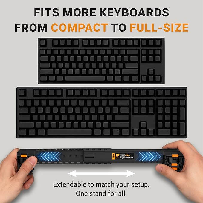 ESC Flip PRO Adjustable Keyboard Stand (3rd Gen) – Extendable Width for 100% Stability on Full-Size & Compact Keyboards – Reusable Micro-Suction Grip (Washable & No Glue) – Portable Folding Legs for Laptop & PC