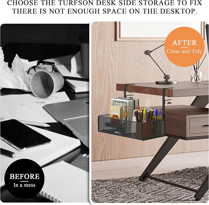 Office Under Desk Organizer Storage, Metal 3-IN-1 Clamp On Desk Side and Desktop File Document Magazine Organization Wall Hanging Bin Holder Office Supplies For Home School Essentials