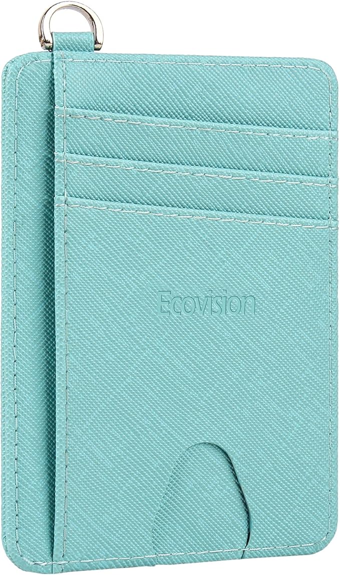 EcoVision Slim Minimalist Front Pocket Wallet, RFID Blocking Credit Card Holder Wallet with Detachable D-Shackle for Men Women