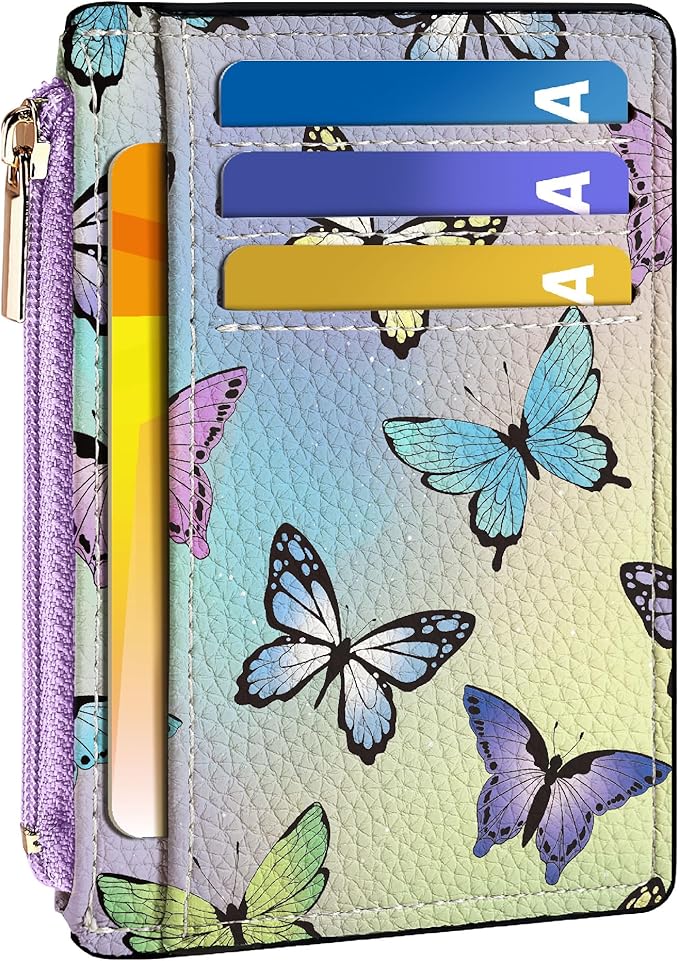 Tipmile Credit Card Holder for Women Slim Minimalist Front Pocket RFID Blocking Wallet Small Compact Card Case with ID Window, Butterfly