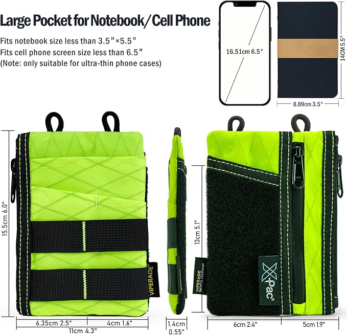 VIPERADE VE18 EDC Pouch, Pocket Organizer for Men, EDC Pocket Organizer, 3 Slots with 2 Zipper Pockets, Multitool Pouch