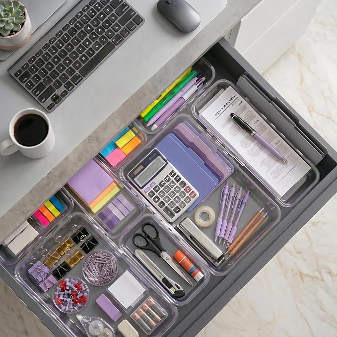 16 Pcs Extendable Clear Drawer Organizer, 2-Size Expandable Drawer Dividers, Expanding Plastic Storage Box Arcrylic Storage Bins for Vanity Makeup Drawer Dresser Kitchen Utensils DIY Desk Office