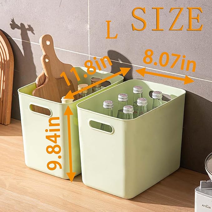 5 pack large plastic White storage bins with Lids, Toy Box Chest with Handle，Organizer Containers Baskets for Baby,Nursery，Shelves，Playroom, Bedroom，Office,Closet，home (Light Green, 5L)