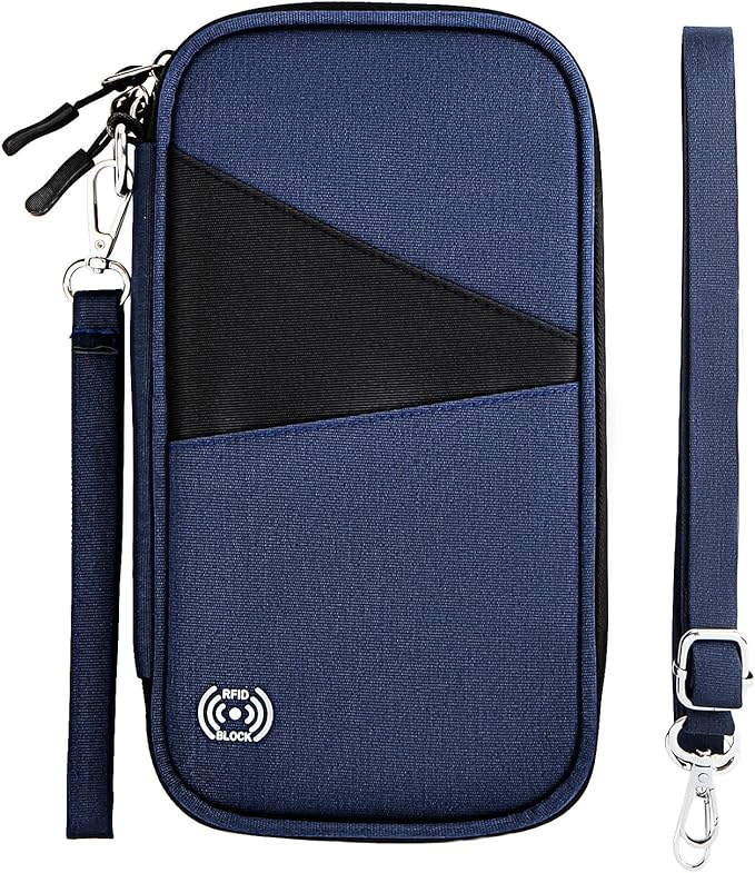 Passport Holder Wallet Case fo Men Gift, Passport Holder Family, Gift for Women Passport Wallet with Case Slots, Trave Essentials Accessories for Family Business Trip, Travel Document Organizer - Blue