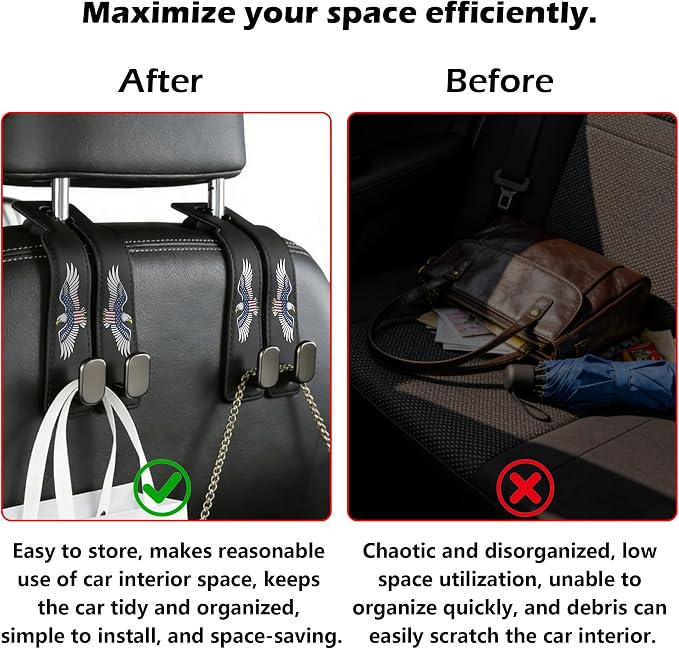 Purse Hook for Car -Universal Premium materials silicone and Aluminum-Magnesium Alloy Double Car Seat Back Storage Hook for Purses, Handbags, Bags Wing pattern (2 Pack) Black